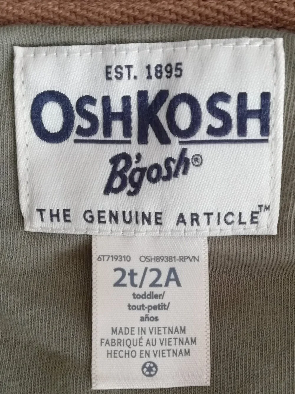 OshKosh B'gosh Toddler Boys 2T Corduroy Puffer Vest Olive Blue